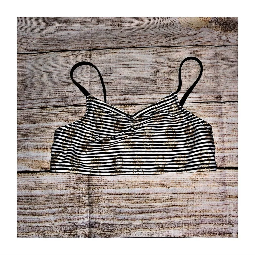 Cat and Jack Girls Training Bra Size 6/7 M Black and white stripes w/Pineapples